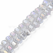 Electroplate Transparent Glass Beads Strands, AB Color Plated, Faceted, Round, Clear, 9.5x8.5mm, Hole: 1.5mm, about 65~70pcs/strand, 22.05 inch~23.62 inch(56~60cm)(EGLA-N002-30-C08)