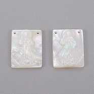 Natural White Shell Mother of Pearl Shell Pendants, Rectangle with Virgin Mary, 15.8x12x2.3mm, Hole: 0.9mm(X-SHEL-K004-06)