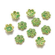 Tibetan Style Alloy Bead Caps, Lead Free & Cadmium Free, 6-Petal Flower, Green, Golden, 10x9x2mm, Hole: 1.4mm(PALLOY-M186-03G-RS)