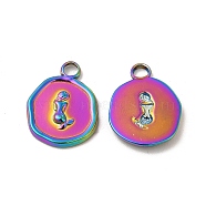 Ion Plating(IP) 304 Stainless Steel Pendants, Flat Round with Mermaid Charm, Rainbow Color, 16x13x2mm, Hole: 2mm(STAS-I671-32MC)