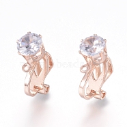 Brass Clip-on Earring Findings, with Clear Cubic Zirconia and Loop, Rose Gold, 17x6x9mm, Hole: 1.2mm(KK-L198-011RG)