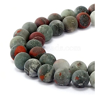 Natural Bloodstone/Heliotrope Stone Beads Strands, Frosted, Round, 8mm, Hole: 1mm, about 47pcs/strand, 15.5 inch(39.37cm)(G-P001-21)
