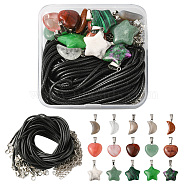 DIY Pendant Necklace Making Kit, Including Natural & Synthetic Mixded Gemstone Star Moon Heart Pendants with Platinum Tone Brass Findings & Waxed Cord Necklace Making, 17~455x12~24x5~8mm, Hole: 2x7mm, 30pcs/box(G-FS0005-58)