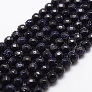 Synthetic Blue Goldstone Beads Strands, Faceted, Round, 4mm, Hole: 1mm, about 93pcs/strand, 14.9 inch~15.1 inch(X-G-D840-14-4mm)