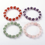 Valentine's Day Charming Natural Gemstone Beaded Stretch Bracelets, with Alloy Snowflake Beads, Mixed Color, 56mm(BJEW-JB01839)