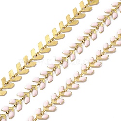 Vacuum Plating 304 Stainless Steel Cobs Chains, with Enamel, Soldered, with Spool, Golden, Pink, 7x6x1mm(CHS-C004-01D-G)