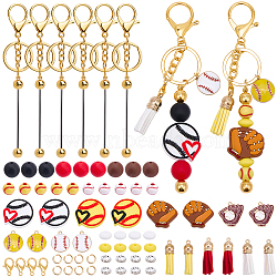 DIY Keychain Making Kits, including Acrylic & Resin & Silicone & Brass Beads, 304 Stainless Steel Open Jump Rings, Alloy Clasps & Charms & Bar Beadable Keychain, Mixed Color, 155~158mm(DIY-BM0002-37)