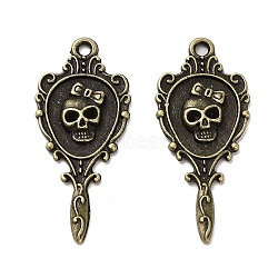 Tibetan Style Alloy Pendants, Cadmium Free & Lead Free, Key with Skull, Antique Bronze, 33.5x15x3mm, Hole: 1.6mm, about 537pcs/1000g.(FIND-C043-015AB)