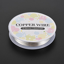 Round Craft Copper Wire, Nickel Free, Silver Color Plated, 26 Gauge, 0.4mm, about 49.21 Feet(15m)/roll(X-CW0.4mm006)