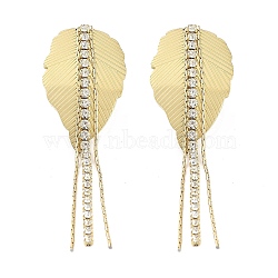 Leaf 304 Stainless Steel Dangle Earrings, Rhinestone Stud Earrings for Women, Real 18K Gold Plated, 61x18.8mm(EJEW-L283-107G)