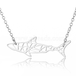201 Stainless Steel Origami Shark Pendant Necklace for Women, Stainless Steel Color, 19.69 inch(50cm)(PW23041942652)