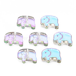 Electroplate Transparent Glass Beads, Half Plated, ELephant, Violet, 10x13x3.5mm, Hole: 1mm(GLAA-T022-06-B01)
