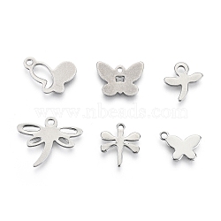 201 Stainless Steel Charms, Laser Cut, Mixed Shapes, Stainless Steel Color, 8~14x10~17x0.7~0.8mm, Hole: 1.2~1.8mm, 6 patterns, 1 pattern/200pcs(STAS-R118-12)