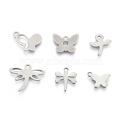 Non-Tarnish 201 Stainless Steel Charms, Laser Cut, Mixed Shapes, Stainless Steel Color, 8~14x10~17x0.7~0.8mm, Hole: 1.2~1.8mm, 6 patterns, 1 pattern/200pcs(STAS-R118-12)