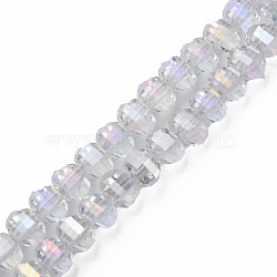 Electroplate Transparent Glass Beads Strands, AB Color Plated, Faceted, Round, Clear, 9.5x8.5mm, Hole: 1.5mm, about 70pcs/strand, 24.80 inch(63cm)(EGLA-N002-30-C08)