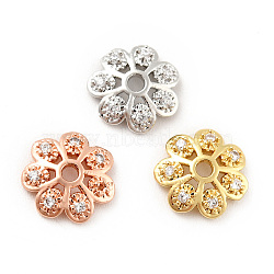 Brass Micro Pave Clear Cubic Zirconia Bead Caps, Cadmium Free & Lead Free, Multi-Petal, Flower, Mixed Color, 8x2mm, Hole: 1.2mm(KK-G425-05A)