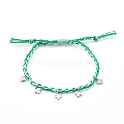 Adjustable Nylon Thread Braided Bead Bracelets, with 304 Stainless Steel Cross Charms, Stainless Steel Color, Dark Sea Green, Inner Diameter: 5/8~2-7/8 inch(1.7~7.4cm)(BJEW-JB06058-03)