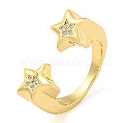 Brass Micro Pave Cubic Zirconia Open Finger Ring, Cadmium Free & Lead Free, Long-Lasting Plated, Real 18K Gold Plated, Star, US Size 6 3/4(17.1mm)(RJEW-C069-05A-G)