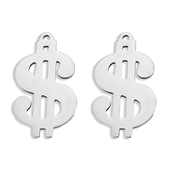 201 Stainless Steel Charms, Dollar Sign, Stainless Steel Color, 26x15x1.5mm, Hole: 1.2mm