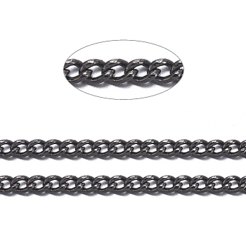 Brass Twisted Chains, Curb Chains, Diamond Cut, Soldered, Faceted, with Spool, Oval, Lead Free & Cadmium Free, Gunmetal, 2x1.5x0.45mm, about 301.83 Feet(92m)/roll