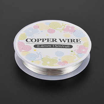 Round Craft Copper Wire, Nickel Free, Silver Color Plated, 26 Gauge, 0.4mm, about 49.21 Feet(15m)/roll