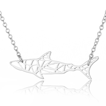 201 Stainless Steel Origami Shark Pendant Necklace for Women, Stainless Steel Color, 19.69 inch(50cm)