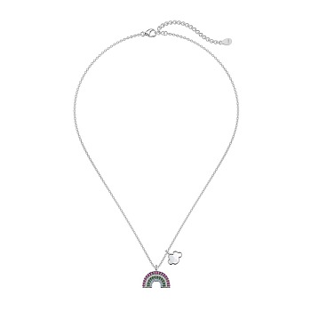 925 Sterling Silver Pendant Necklaces, Micro Pave Cubic Zirconia, Rainbow, Platinum, 15.83 inch(40.2cm)