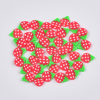 Handmade Polymer Clay Nail Art Decoration, Fashion Nail Care Cabochons, Strawberry, Red, 10~11x8x1~2mm