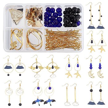 SUNNYCLUE DIY Dangle Earring Making Kits, Including Alloy Pendants & Link Connectors, Brass Cable Chains & Linking Rings & Earring Hook & Jump Rings & Pins, Glass Beads, Golden, 18x24.5x1.2mm, Hole: 2.5mm, 6pcs/box