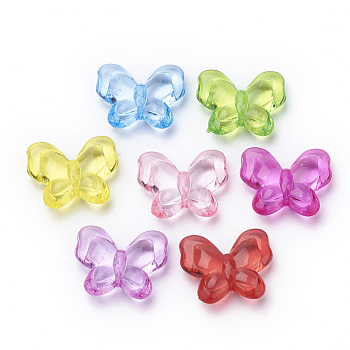 Transparent Acrylic Beads, Butterfly, Mixed Color, 18x22x7mm, Hole: 1mm