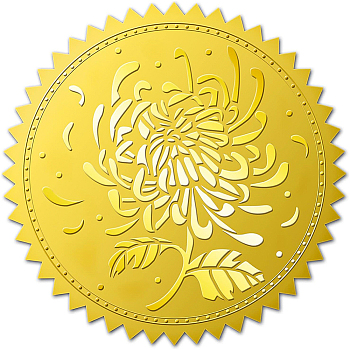 Self Adhesive Gold Foil Embossed Stickers, Medal Decoration Sticker, Plants Pattern, 5x5cm