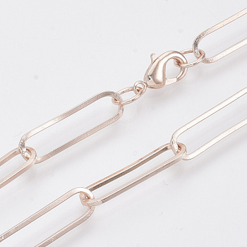 Brass Flat Oval Paperclip Chain Necklace Making, with Lobster Claw Clasps, Rose Gold, 24.4 inch(62cm), Link: 22x6x1mm