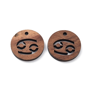 Walnut Wood Laser Cut Pendants, Hollow Constellation Charms, Undyed, Cancer, 20x2.4mm, Hole: 2mm