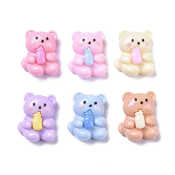 Opaque Cute Animal Resin Decoden Cabochons, Mixed Color, Bear with Bottle, 14x11x6mm