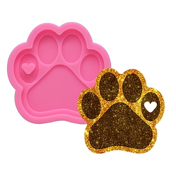 Cat Paw Print DIY Pendant Silicone Molds, for Keychain Making, Resin Casting Molds, For UV Resin, Epoxy Resin Jewelry Making, Hot Pink, 78x80x11mm, Inner Diameter: 70x68mm