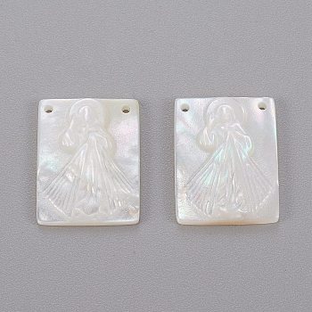 Natural White Shell Mother of Pearl Shell Pendants, Rectangle with Virgin Mary, 15.8x12x2.3mm, Hole: 0.9mm