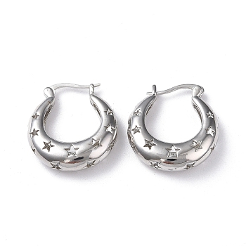 Rack Plating Brass Hollow Star Hoop Earrings for Women, Lead Free & Cadmium Free, Platinum, 24x22x6mm, Pin: 0.6x1.1mm