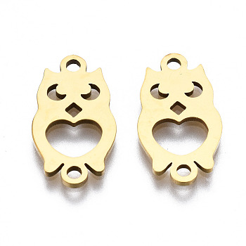 201 Stainless Steel Link Connectors, Laser Cut, Owl, Golden, 17x9.5x1mm, Hole: 1.5mm