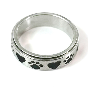 Stainless Steel Rotating Rings, Jewely for Unisex, Heart & Claw Print, Stainless Steel Color, 6mm,US Size 8(18.1mm)