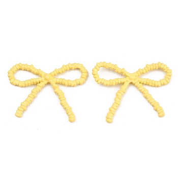 Spray Painted Alloy Pendants, Bowknot Charms, Cadmium Free & Nickel Free & Lead Free, Yellow, 29x38x4mm, Hole: 13x6mm