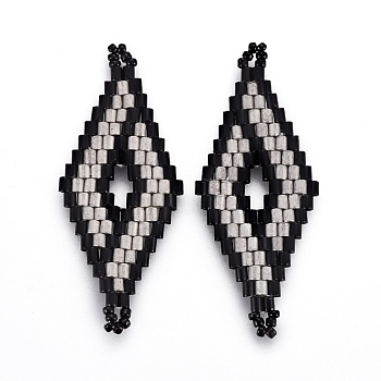 MIYUKI & TOHO Handmade Japanese Seed Beads Links, Loom Pattern, Rhombus, Silver, 40.7~42x16.4~17x1.7~1.9mm, Hole: 1.2~1.4mm