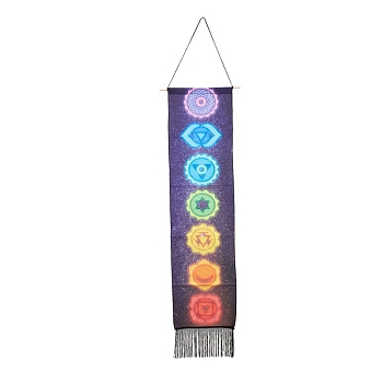 Chakra Theme Linen Wall Hanging Tapestry, Vertical Tapestry, with Tassel, Wood Rod & Iron Traceless Nail & Cord, for Home Decoration, Meditation, Rectangle, Starry Sky Pattern, 164cm