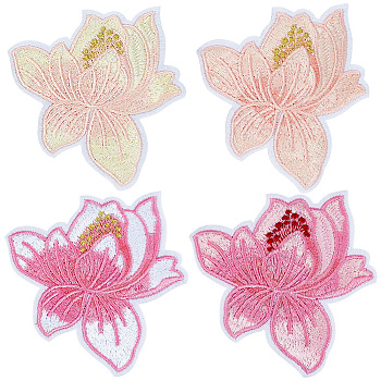 8Pcs 4 Colors Computerized Embroidery Cloth Sew on Patches, Costume Accessories, Flower, Mixed Color, 80x78mm, 2pcs/color