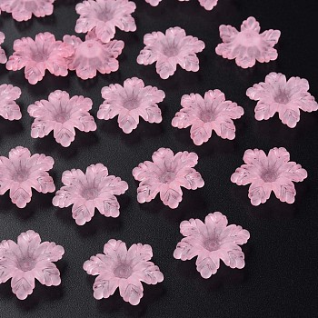 Transparent Acrylic Beads, Frosted, Flower, Hot Pink, 21x19x5.5mm, Hole: 1.6mm, about 930pcs/500g
