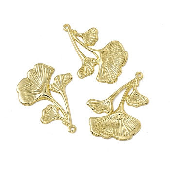 Rack Plating Brass Pendants, Long-Lasting Plated, Cadmium Free & Nickel Free & Lead Free, Ginkgo Leaf Charm, Real 18K Gold Plated, 29x22.5x2mm, Hole: 1.4mm