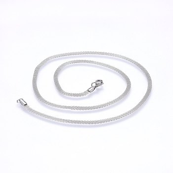 304 Stainless Steel Mesh Chain Necklaces, with Lobster Claw Clasps, Stainless Steel Color, 19.7 inch(50cm), 3mm