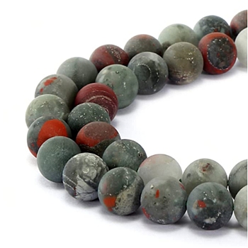 Natural Bloodstone/Heliotrope Stone Beads Strands, Frosted, Round, 8mm, Hole: 1mm, about 47pcs/strand, 15.5 inch(39.37cm)