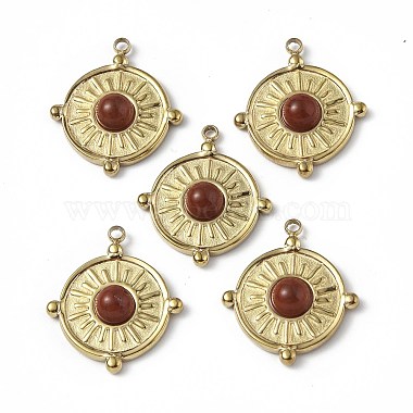 Real 18K Gold Plated Flat Round Red Jasper Pendants