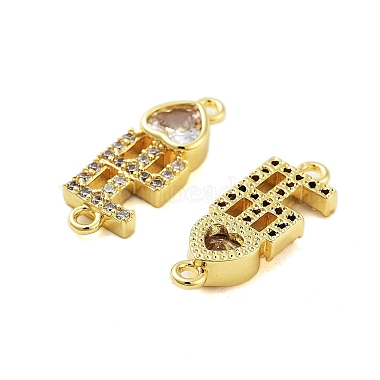 Rack Plating Brass Pave Clear Cubic Zirconia FE Heart Links Connector Charms(KK-S379-24G)-2