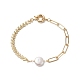 Bracelet de cheville à maillons de perles naturelles avec chaînes en laiton pour femme(AJEW-AN00524)-1